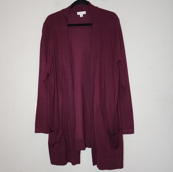 Susan Graver plum Purple open knit cardigan with pockets.  Size 1X - Picture 16 of 16